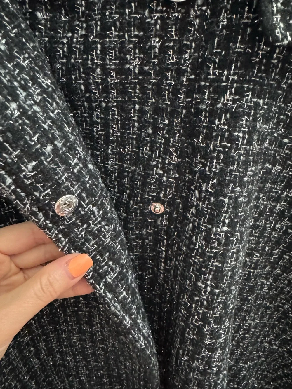 Girls' Black Tweed Pea Coat with Faux Fur Collar